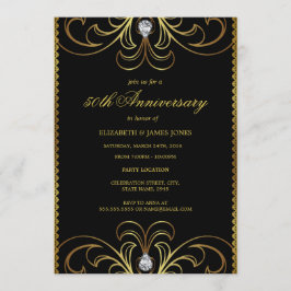 Invitación de aniversario de bodas de oro Black & 