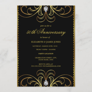 Invitación de aniversario de bodas de oro Black &