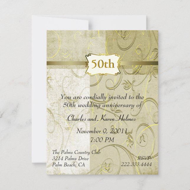 Invitación de aniversario de bodas de oro Chic (Anverso)