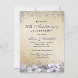 Invitación de aniversario de bodas de oro con flor