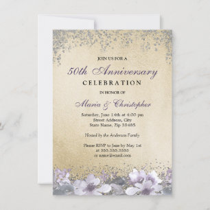 Invitación de aniversario de bodas de oro con flor