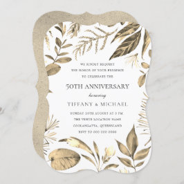 Invitación de aniversario de bodas de oro con hoja