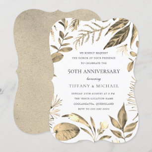 Invitación de aniversario de bodas de oro con hoja