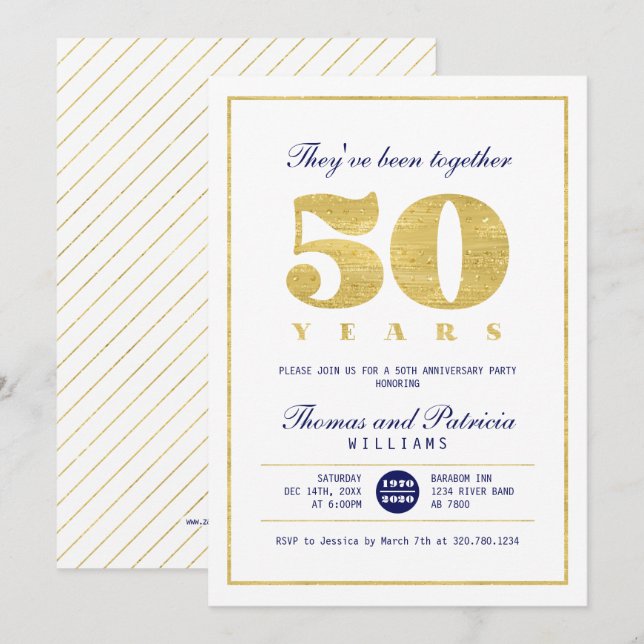 Invitación de aniversario de bodas de oro de 50 añ (Anverso / Reverso)