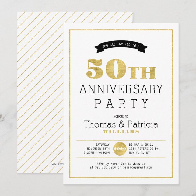 Invitación de aniversario de bodas de oro de 50 añ (Anverso / Reverso)