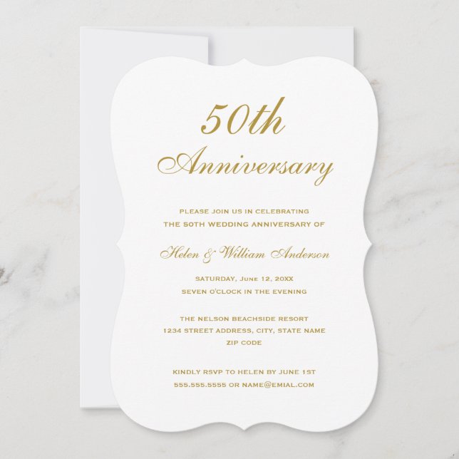 Invitación de aniversario de bodas de oro elegante (Anverso)