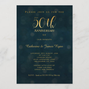 Invitación de aniversario de bodas de oro falso az
