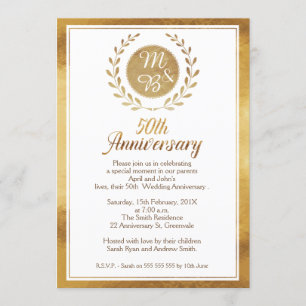 Invitación de aniversario de bodas de oro falso nú
