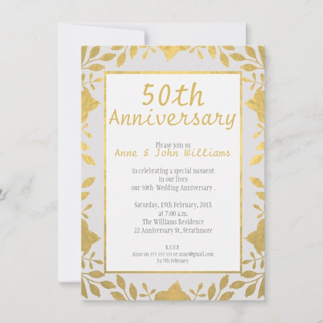 Invitación de aniversario de bodas de oro falso nú (Anverso)