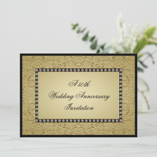 Invitación de aniversario de bodas de oro florece (Anverso de pie)