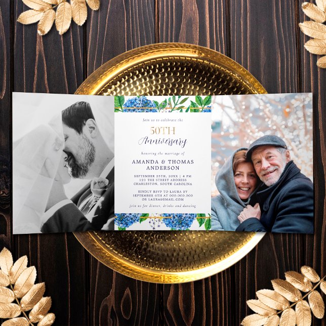 Invitación de Aniversario de Bodas de Oro Hidrange (Subido por el creador)