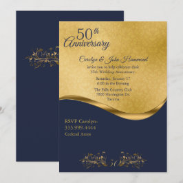 Invitación de Aniversario de Bodas de Oro Navy & G