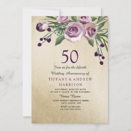 Invitación de aniversario de bodas de oro Purple R