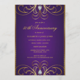 Invitación de aniversario de bodas de oro púrpura 