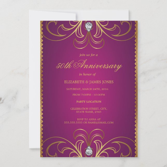 Invitación de aniversario de bodas de oro rosa y d (Anverso)