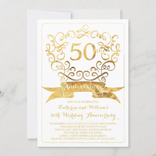 Invitación de aniversario de bodas de oro vintage