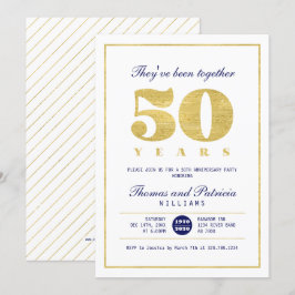 Invitación de aniversario de bodas de oro y azul m