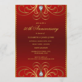 Invitación de aniversario de bodas de oro y rojo n