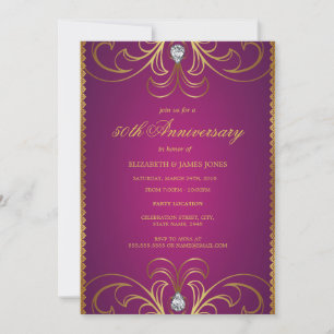 Invitación de aniversario de bodas de oro y rosa