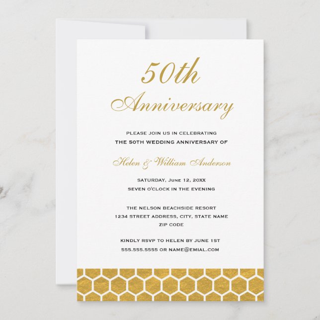 Invitación de aniversario de bodas de panal de oro (Anverso)