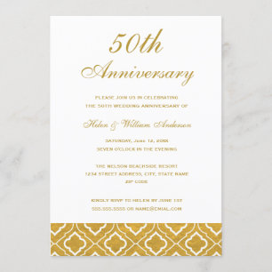 Invitación de aniversario de bodas de patrón dorad