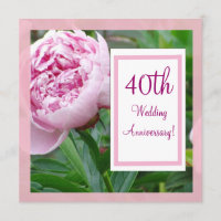Invitación de aniversario de bodas de peonía rosa