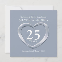 Invitación de aniversario de bodas de plata corazó