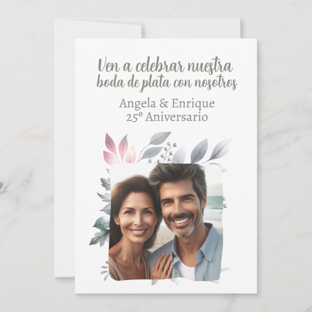 Invitación de aniversario de bodas de plata de 25  (Anverso)