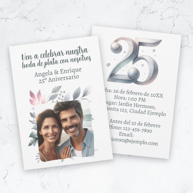 Invitación de aniversario de bodas de plata de 25  (Invitación de boda de plata de 25 años con foto invitation)