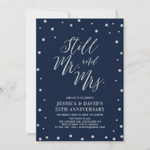 Invitación de aniversario de bodas de plata y azul