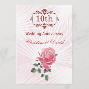 Invitación de aniversario de bodas de rosa rosa 10