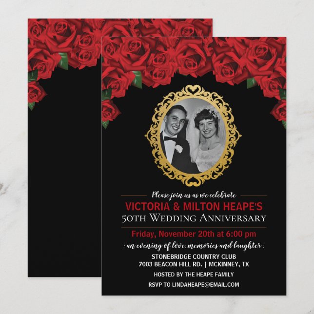 Invitación de aniversario de bodas de ROSAS de CUA (Anverso / Reverso)