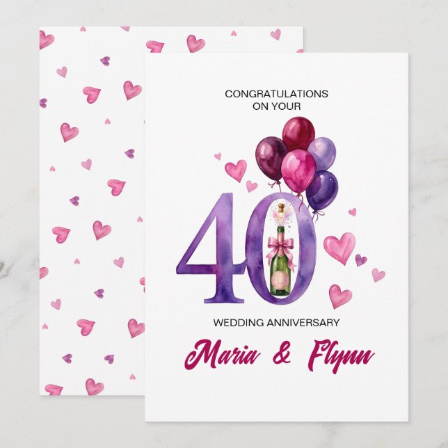Invitación de aniversario de bodas de rubí 40º (Anverso / Reverso)