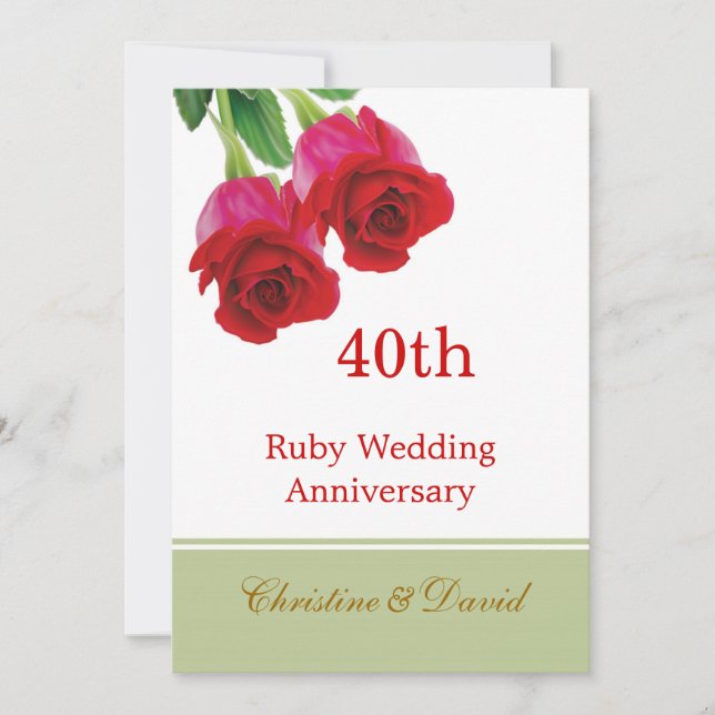 Invitación de aniversario de bodas de rubí de 40º  (Anverso)