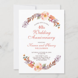 Invitación de aniversario de bodas de rubí floral 