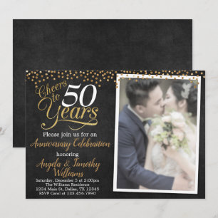 Invitación de aniversario de bodas en negro y dora
