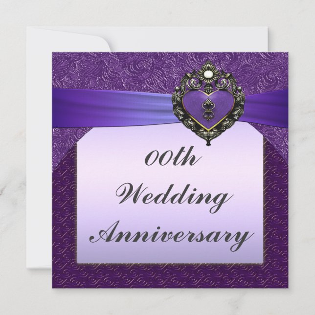 Invitación de aniversario de bodas fiesta morada (Anverso)