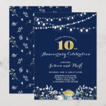 Invitación de aniversario de bodas número 10 Navy