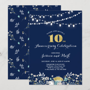 Invitación de aniversario de bodas número 10 Navy 