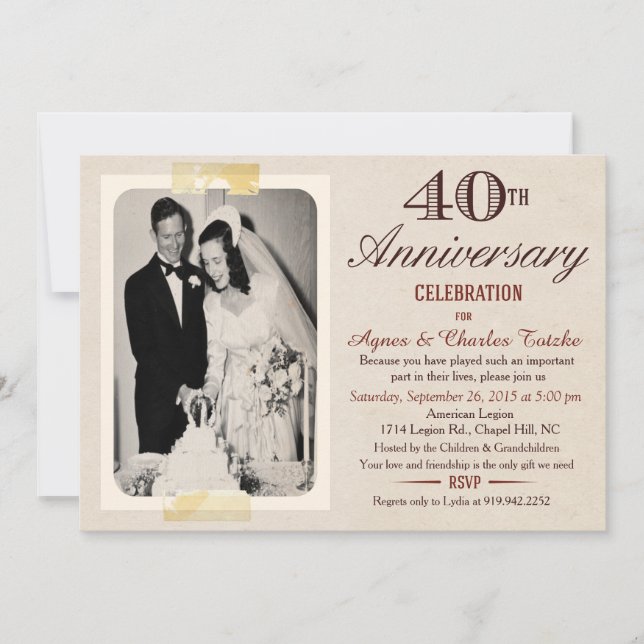 Invitación de aniversario de bodas número 40 - Fot (Anverso)