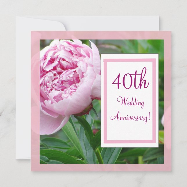 Invitación de aniversario de bodas número 40 Pink  (Anverso)