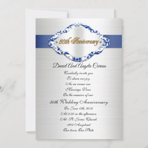 Invitación de aniversario de bodas número 50 azul 