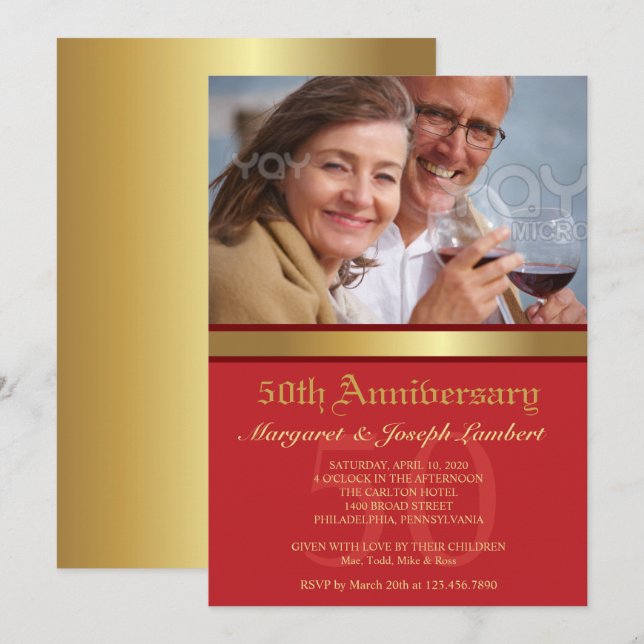 Invitación de aniversario de bodas número 50 Simpl (Anverso / Reverso)