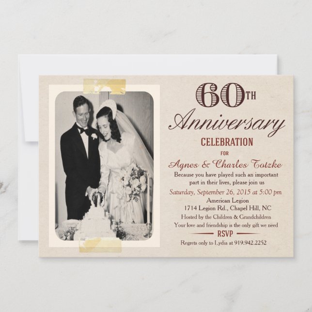 Invitación de aniversario de bodas número 60 - Fot (Anverso)