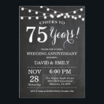 Invitación de Aniversario de Bodas número 75 en Pi<br><div class="desc">Invitación de Aniversario de Bodas número 75. Fondo de Pizarra. Luces de Cadena. Blanco y Negro. 1º, 2º, 3º, 4º, 5º, 10º, 15º, 20º, 25º, 30º, 35º, 40º, 45º, 50º, 55º, 60º, 65º, 70º, 75º, 80º, Cualquier Año. Cumpleaños Adulto. Hombre o Mujer Fiesta de Cumpleaños Masculino. Para personalizar aún más,...</div>