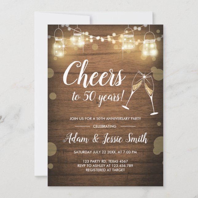 Invitación de aniversario de bodas rústico con luc (Anverso)