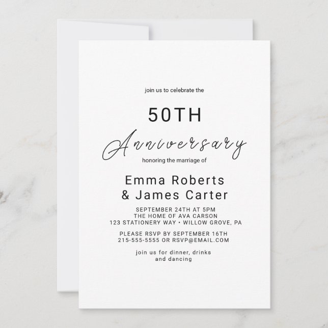 Invitación de aniversario de caligrafía caprichosa (Anverso)