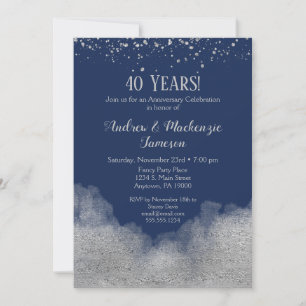 Invitación de Aniversario de Confeti Plateado Azul