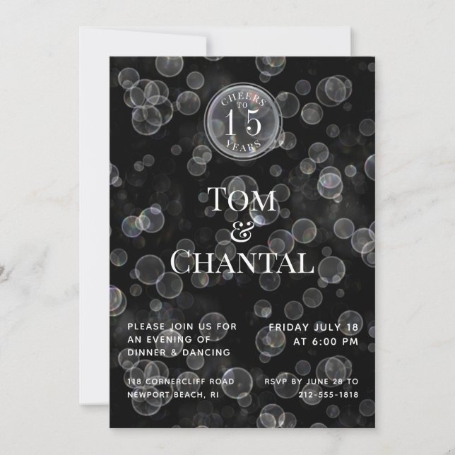 Invitación de aniversario de fiesta con bokeh negr (Anverso)