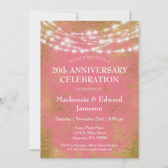Invitación de aniversario de fiesta con luces de o (Anverso)